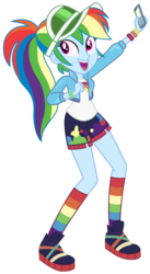 Size: 1280x2342 | Tagged: safe, artist:bezziie, rainbow dash, equestria girls, equestria girls series, festival filters, spoiler:eqg series (season 2), clothes, female, legs, music festival outfit, rainbow socks, selfie, shorts, simple background, socks, solo, striped socks, transparent background