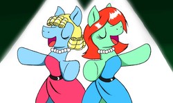 Size: 1280x768 | Tagged: safe, artist:dashingjack, oc, oc:brainstorm, oc:spearmint, pony, chip and dale rescue rangers, clothes, crossdressing, dress, jewelry, necklace, singing, wig