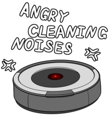 Size: 1000x1115 | Tagged: safe, artist:rubiont, oc, oc:rubiont, robot, angry dog noises, barely pony related, descriptive noise, meme, no pony, roomba, simple background, sticker, transparent background
