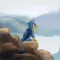 Size: 606x606 | Tagged: safe, artist:el-yeguero, gallus, griffon, g4, majestic, male, sitting, solo, tail, wings