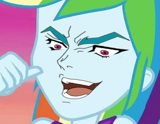 2071211 - safe, edit, edited screencap, screencap, rainbow dash, equestria  girls, equestria girls series, g4, wake up!, spoiler:choose your own ending  (season 2), spoiler:eqg series (season 2), caption, cropped, dio brando,  face