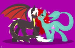 Size: 3910x2550 | Tagged: safe, artist:takaneko13, oc, oc only, oc:meril altum, oc:nordiaxe vanir, dracony, original species, pony, shark pony, blushing, claws, cute, female, fins, heart, high res, lineless, male, mare, rainbow falls nude beach getaway, red hair, spikes, straight, tail, wings