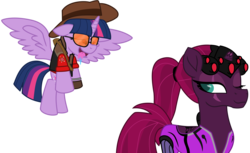 Size: 14880x9129 | Tagged: safe, alternate version, artist:ejlightning007arts, edit, tempest shadow, twilight sparkle, alicorn, pony, g4, drool, female, flying, heart eyes, lesbian, one eye closed, overwatch, ship:tempestlight, shipping, simple background, sniper, sniper (tf2), sunglasses, team fortress 2, transparent background, twilight sniper, twilight sparkle (alicorn), vector, widowmaker, widowtempest, wingding eyes, wings, wink