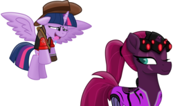 Size: 14880x9129 | Tagged: safe, alternate version, artist:ejlightning007arts, edit, tempest shadow, twilight sparkle, alicorn, pony, g4, drool, female, flying, lesbian, one eye closed, overwatch, ship:tempestlight, shipping, simple background, sniper, sniper (tf2), team fortress 2, transparent background, twilight sniper, twilight sparkle (alicorn), vector, widowmaker, widowtempest, wings, wink