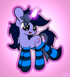 Size: 1800x2000 | Tagged: safe, artist:php142, oc, oc only, oc:purple flix, pony, unicorn, chest fluff, clothes, cute, gradient background, magic, male, simple background, socks, solo, striped socks, telekinesis