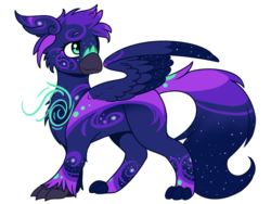 Size: 1280x960 | Tagged: safe, artist:sketchthebluepegasus, oc, oc only, oc:stella, griffon, chest fluff, coat markings, female, looking back, simple background, solo, spread wings, starry wings, transparent background, wings