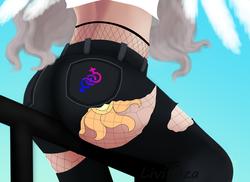 Size: 2750x2000 | Tagged: safe, artist:livitoza, princess celestia, human, princess molestia, g4, ass, bisexual colors, bisexual female, bisexual pride flag, butt, butt only, clothes, cutie mark on human, female, high res, humanized, pride, pride flag, solo, sunbutt