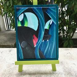 Size: 1024x1024 | Tagged: safe, artist:colorsceempainting, queen chrysalis, changeling, changeling queen, g4, canvas, crazylis, female, painting, solo