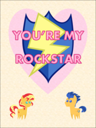 Size: 578x770 | Tagged: safe, artist:bronybyexception, flash sentry, sunset shimmer, pony, g4, card, female, male, ship:flashimmer, shipping, straight