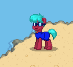 Size: 796x730 | Tagged: safe, artist:oc:windsweeper, derpibooru exclusive, oc, oc only, oc:windsweeper, pony, pony town, beach, clothes, goggles, one-piece swimsuit, swimming goggles, swimsuit, water