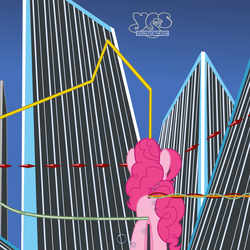 Size: 2000x2000 | Tagged: safe, artist:aleximusprime, artist:grapefruitface1, pinkie pie, earth pony, pony, g4, high res, ponified, ponified album cover, sky, skyscraper, tubes, yes (band)