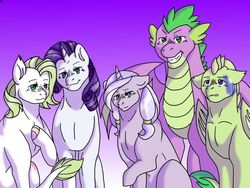 Size: 1024x768 | Tagged: safe, artist:icefeather24, rarity, spike, oc, oc:adrien, oc:amethyst, oc:skyla, dracony, hybrid, g4, claw hooves, family, female, gradient background, interspecies offspring, male, offspring, older, older spike, parent:rarity, parent:spike, parents:sparity, ship:sparity, shipping, straight