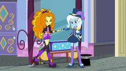 Size: 1192x670 | Tagged: safe, artist:themexicanpunisher, adagio dazzle, spike, spike the regular dog, trixie, dog, equestria girls, find the magic, g4, my little pony equestria girls: better together, street magic with trixie, female, ship:adagiospike, shipping
