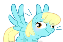Size: 1626x1073 | Tagged: safe, artist:harmony bell, artist:mint-light, sassaflash, pegasus, pony, g4, background pony, blushing, derp, silly, simple background, smiling, solo, spread wings, transparent background, wings, ych result