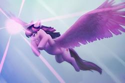 Size: 1300x858 | Tagged: safe, artist:orchidpony, twilight sparkle, alicorn, pony, g4, female, flying, horn, magic, mare, sky, solo, spread wings, twilight sparkle (alicorn), wallpaper, wings