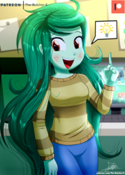 Size: 1120x1560 | Tagged: safe, artist:the-butch-x, wallflower blush, equestria girls, equestria girls specials, g4, my little pony equestria girls: better together, my little pony equestria girls: forgotten friendship, adventure in the comments, blushing, clothes, cute, female, flowerbetes, happy, looking at you, open mouth, pants, patreon, patreon logo, signature, smiling, solo, sweater