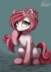 Size: 3043x4243 | Tagged: safe, artist:avery-valentine, oc, oc only, pony, chest fluff, freckles, horns, sitting, solo