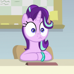 Size: 1080x1080 | Tagged: safe, screencap, starlight glimmer, pony, unicorn, g4, student counsel, cropped, female, i've seen some shit, mare, solo, starlight glimmer is best facemaker, wide eyes