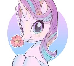 Size: 2709x2407 | Tagged: safe, artist:hosikawa, starlight glimmer, pony, unicorn, g4, circle background, cute, female, flower, flower in mouth, glimmerbetes, high res, mare, mouth hold, simple background, solo, white background