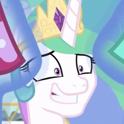 Size: 499x499 | Tagged: safe, screencap, princess celestia, pony, between dark and dawn, g4, cropped, faic, female, magic, shocked expression, solo, unpleasantly surprised