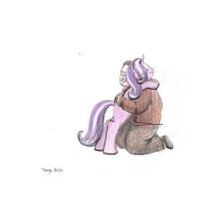 Size: 1080x1080 | Tagged: artist needed, safe, starlight glimmer, human, pony, unicorn, g4, eyes closed, hug, smiling, traditional art