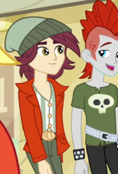 Size: 398x587 | Tagged: safe, screencap, crimson napalm, normal norman, equestria girls, equestria girls series, g4, run to break free, spoiler:eqg series (season 2), background human, clothes, cropped, male, smiling