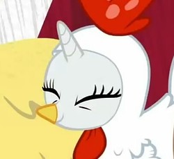 Size: 407x372 | Tagged: safe, screencap, rarity, pony, forever filly, g4, animal costume, chicken suit, clothes, cosplay, costume, cropped, cute, eyes closed, happy, rarichicken