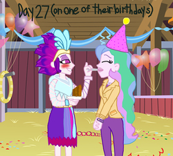 Size: 1600x1448 | Tagged: safe, artist:ktd1993, princess celestia, principal celestia, queen novo, equestria girls, g4, birthday, female, lesbian, novolestia, shipping