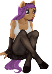 Size: 2150x3035 | Tagged: safe, artist:lukeawesm, oc, oc only, anthro, unguligrade anthro, anthro oc, clothes, cute, fetish, full body, girly, high res, hoof fetish, hooves, legs, miniskirt, pantyhose, sitting, skirt, skirt lift, solo, thighs, tight clothing, tights