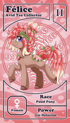 Size: 800x1399 | Tagged: safe, artist:vavacung, oc, oc:felice, original species, pond pony, character card, female, pactio card
