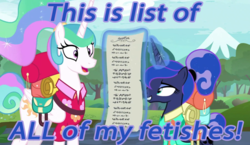 Size: 1051x611 | Tagged: safe, edit, edited screencap, editor:jdmiles, screencap, princess celestia, princess luna, pony, between dark and dawn, g4, caption, checklist