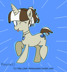 Size: 500x538 | Tagged: safe, artist:ask-tertiary-dash, oc, oc only, oc:lovelace, pony, unicorn, ask lovelace, alternate hairstyle, female, mare, solo, tongue out