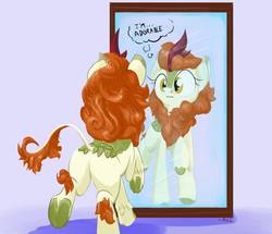 Size: 965x828 | Tagged: safe, artist:rocket-lawnchair, autumn blaze, kirin, adventure in the comments, awwtumn blaze, butt, captain obvious, cute, female, mirror, no shit sherlock, plot, rear view, reflection, solo, surprised, thought bubble, truth