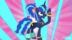 Size: 750x422 | Tagged: safe, screencap, princess luna, pony, between dark and dawn, g4, 80s, 80s princess luna, abstract background, adorkable, alternate hairstyle, animated, concave belly, cute, dancing, discovery family logo, dork, female, looped, low quality, lunabetes, reversed, slender, thin