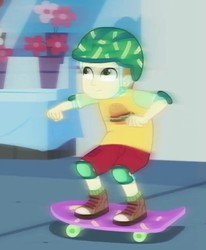 Size: 374x454 | Tagged: safe, screencap, gallop j. fry, equestria girls, g4, my little pony equestria girls: better together, run to break free, background human, clothes, cropped, male, shoes, shorts, skateboard, skateboarding
