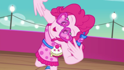 Size: 1920x1080 | Tagged: safe, screencap, pinkie pie, equestria girls, g4, i'm on a yacht, my little pony equestria girls: better together, cute, diapinkes, female, geode of sugar bombs, glasses, heart shaped glasses, magical geodes, solo, sunglasses