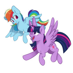 Size: 1024x1024 | Tagged: safe, artist:afkcyrist, rainbow dash, twilight sparkle, alicorn, pegasus, pony, g4, context is for the weak, female, lesbian, mare, open mouth, ship:twidash, shipping, simple background, tongue out, transparent background, twilight sparkle (alicorn)