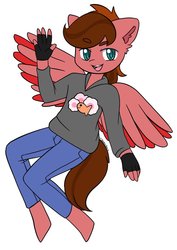 Size: 725x1024 | Tagged: safe, artist:spookybooart, oc, oc:crimsonwing, pegasus, anthro, clothes, green eyes, hoodie, male