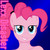 Size: 370x370 | Tagged: safe, artist:lexx disaster, pinkie pie, earth pony, pony, g4, avatar, bare shoulders, bedroom eyes, female, gradient background, looking at you, ponytail, simple background, solo, text