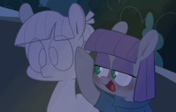 Size: 1039x659 | Tagged: safe, artist:pinkiespresent, maud pie, mudbriar, earth pony, pony, g4, student counsel, agalmatophilia, blushing, eye clipping through hair, female, male, no pupils, open mouth, petrification, rock, rockbriar, scene interpretation, ship:maudbriar, shipping, straight, that pony sure does love rocks, you got the hunk part right