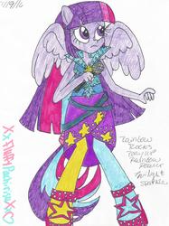 Size: 1024x1371 | Tagged: safe, artist:xxfluffypachirisuxx, twilight sparkle, equestria girls, g4, my little pony equestria girls: rainbow rocks, ponied up, traditional art, twilight sparkle (alicorn)