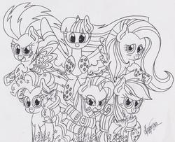 Size: 900x731 | Tagged: safe, artist:rhythm-is-best-pony, applejack, fluttershy, pinkie pie, rainbow dash, rarity, twilight sparkle, alicorn, pony, g4, twilight's kingdom, mane six, rainbow power, traditional art, twilight sparkle (alicorn)