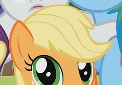 Size: 426x296 | Tagged: safe, screencap, applejack, rainbow dash, rarity, pony, g4, the return of harmony, cropped, cute, solo focus, soon