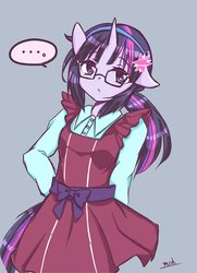 Size: 1447x1994 | Tagged: safe, artist:mohrm_mlp2, sci-twi, twilight sparkle, anthro, g4, ..., cute, female, glasses, gray background, hairpin, looking at you, one ear down, simple background, solo, speech bubble, twiabetes