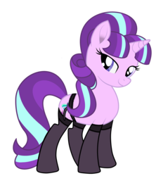 Size: 4713x5313 | Tagged: safe, artist:bronyacholly, starlight glimmer, pony, unicorn, g4, absurd resolution, adorasexy, alternate hairstyle, bedroom eyes, clothes, cute, female, garter belt, garters, glimmerbetes, looking at you, mare, s5 starlight, sexy, simple background, smiling, smiling at you, socks, solo, stockings, thigh highs, transparent background