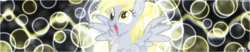 Size: 724x151 | Tagged: safe, derpy hooves, pony, g4, banner, bubble, female, open mouth, smiling, solo