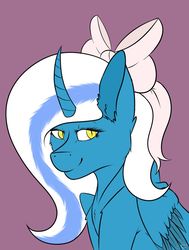 Size: 1280x1696 | Tagged: safe, artist:dazion1999, oc, oc:fleurbelle, alicorn, pony, alicorn oc, bow, female, hair bow, looking at you, mare, smiling, yellow eyes