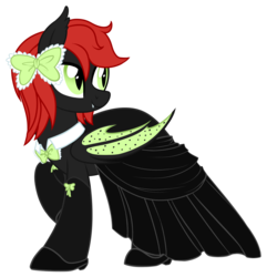 Size: 1253x1300 | Tagged: safe, artist:crystal-tranquility, oc, oc only, oc:juicy melon, bat pony, pony, clothes, dress, female, mare, simple background, solo, transparent background