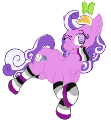 Size: 1100x1200 | Tagged: safe, artist:sixes&sevens, screwball, earth pony, pony, g4, asexual, asexual pride flag, clothes, female, hat, headcanon, lgbt headcanon, mare, mouth hold, one eye closed, pride, propeller hat, sexuality headcanon, simple background, socks, solo, striped socks, transparent background, wink