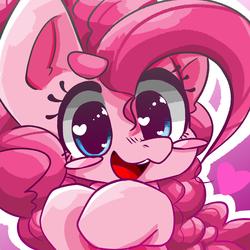 Size: 4000x4000 | Tagged: safe, artist:temmie-kun, pinkie pie, earth pony, pony, g4, absurd resolution, blush sticker, blushing, bust, cute, diapinkes, female, happy, heart, heart eyes, mare, open mouth, portrait, smiling, solo, wingding eyes